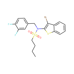 CCCCS(=O)(=O)N(Cc1ccc(F)c(F)c1)c1sc2ccccc2c1Br ZINC000115233187