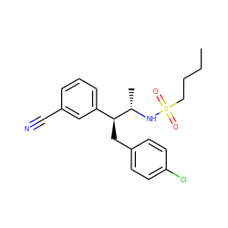 CCCCS(=O)(=O)N[C@@H](C)[C@@H](Cc1ccc(Cl)cc1)c1cccc(C#N)c1 ZINC000028704892