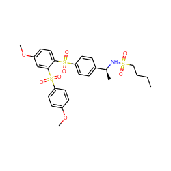 CCCCS(=O)(=O)N[C@@H](C)c1ccc(S(=O)(=O)c2ccc(OC)cc2S(=O)(=O)c2ccc(OC)cc2)cc1 ZINC000028332540