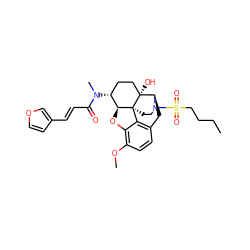 CCCCS(=O)(=O)N1CC[C@]23c4c5ccc(OC)c4O[C@H]2[C@H](N(C)C(=O)/C=C/c2ccoc2)CC[C@@]3(O)[C@H]1C5 ZINC001772612075