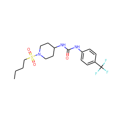 CCCCS(=O)(=O)N1CCC(NC(=O)Nc2ccc(C(F)(F)F)cc2)CC1 ZINC000199531657