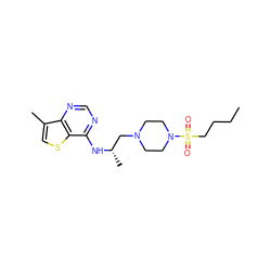 CCCCS(=O)(=O)N1CCN(C[C@H](C)Nc2ncnc3c(C)csc23)CC1 ZINC000029127031