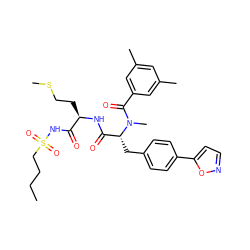 CCCCS(=O)(=O)NC(=O)[C@@H](CCSC)NC(=O)[C@@H](Cc1ccc(-c2ccno2)cc1)N(C)C(=O)c1cc(C)cc(C)c1 ZINC000026295068