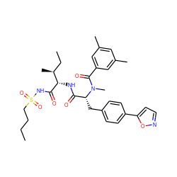 CCCCS(=O)(=O)NC(=O)[C@@H](NC(=O)[C@@H](Cc1ccc(-c2ccno2)cc1)N(C)C(=O)c1cc(C)cc(C)c1)[C@@H](C)CC ZINC000003942096