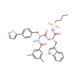 CCCCS(=O)(=O)NC(=O)[C@H](Cc1c[nH]c2ccccc12)NC(=O)[C@@H](Cc1ccc(-c2ccno2)cc1)N(C)C(=O)c1cc(C)cc(C)c1 ZINC000003942095