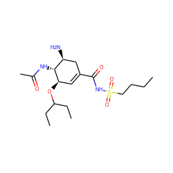 CCCCS(=O)(=O)NC(=O)C1=C[C@@H](OC(CC)CC)[C@H](NC(C)=O)[C@@H](N)C1 ZINC000299826093