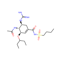 CCCCS(=O)(=O)NC(=O)C1=C[C@@H](OC(CC)CC)[C@H](NC(C)=O)[C@@H](NC(=N)N)C1 ZINC000299833327