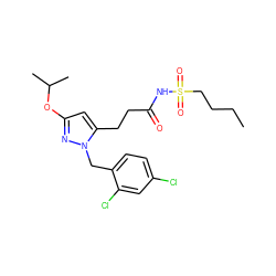 CCCCS(=O)(=O)NC(=O)CCc1cc(OC(C)C)nn1Cc1ccc(Cl)cc1Cl ZINC000073223590