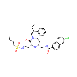 CCCCS(=O)(=O)NCC[C@H]1N[C@@H](CNC(=O)c2ccc3cc(Cl)ccc3c2)CCN(C[C@@H](CC)c2ccccc2)C1=O ZINC001772620721