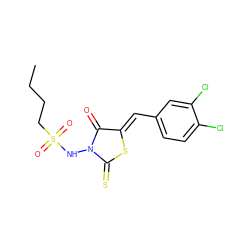 CCCCS(=O)(=O)NN1C(=O)/C(=C/c2ccc(Cl)c(Cl)c2)SC1=S ZINC000013680725