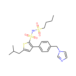 CCCCS(=O)(=O)NS(=O)(=O)c1sc(CC(C)C)cc1-c1ccc(Cn2ccnc2)cc1 ZINC000006467614