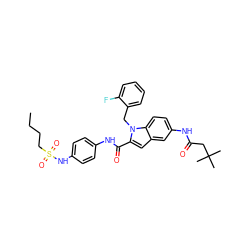 CCCCS(=O)(=O)Nc1ccc(NC(=O)c2cc3cc(NC(=O)CC(C)(C)C)ccc3n2Cc2ccccc2F)cc1 ZINC000028525354