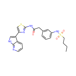 CCCCS(=O)(=O)Nc1cccc(CC(=O)Nc2nc(-c3c[nH]c4ncccc34)cs2)c1 ZINC000202012108