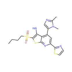 CCCCS(=O)(=O)c1sc2nc(-c3nccs3)cc(-c3cnc(C)n3C)c2c1N ZINC001772573698