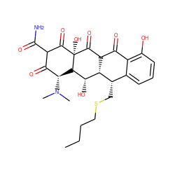 CCCCSC[C@H]1c2cccc(O)c2C(=O)C2C(=O)[C@]3(O)C(=O)C(C(N)=O)C(=O)[C@@H](N(C)C)[C@@H]3[C@@H](O)[C@H]21 ZINC000100754055