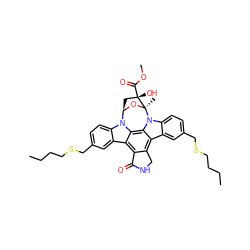 CCCCSCc1ccc2c(c1)c1c3c(c4c5cc(CSCCCC)ccc5n5c4c1n2[C@H]1C[C@](O)(C(=O)OC)[C@]5(C)O1)CNC3=O ZINC000029306651