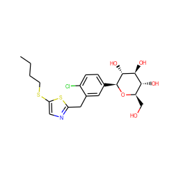 CCCCSc1cnc(Cc2cc([C@@H]3O[C@H](CO)[C@@H](O)[C@H](O)[C@H]3O)ccc2Cl)s1 ZINC000066078571