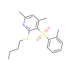 CCCCSc1nc(C)cc(C)c1S(=O)(=O)c1ccccc1C ZINC000004050109