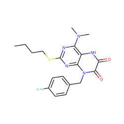 CCCCSc1nc(N(C)C)c2[nH]c(=O)c(=O)n(Cc3ccc(F)cc3)c2n1 ZINC000040391107