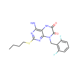 CCCCSc1nc(N)c2[nH]c(=O)c(=O)n(Cc3c(F)cccc3F)c2n1 ZINC000040835810