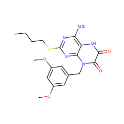 CCCCSc1nc(N)c2[nH]c(=O)c(=O)n(Cc3cc(OC)cc(OC)c3)c2n1 ZINC000040379836