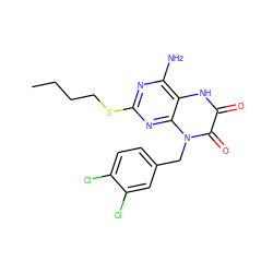 CCCCSc1nc(N)c2[nH]c(=O)c(=O)n(Cc3ccc(Cl)c(Cl)c3)c2n1 ZINC000040836021