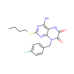 CCCCSc1nc(N)c2[nH]c(=O)c(=O)n(Cc3ccc(F)cc3)c2n1 ZINC000040873049