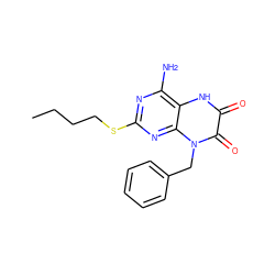 CCCCSc1nc(N)c2[nH]c(=O)c(=O)n(Cc3ccccc3)c2n1 ZINC000040866326