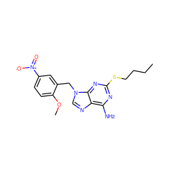 CCCCSc1nc(N)c2ncn(Cc3cc([N+](=O)[O-])ccc3OC)c2n1 ZINC000040406135