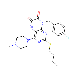 CCCCSc1nc(N2CCN(C)CC2)c2[nH]c(=O)c(=O)n(Cc3ccc(F)cc3)c2n1 ZINC000040861014