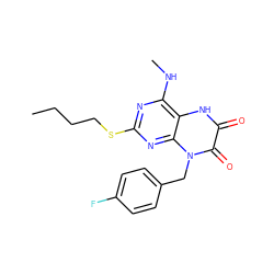 CCCCSc1nc(NC)c2[nH]c(=O)c(=O)n(Cc3ccc(F)cc3)c2n1 ZINC000040866360