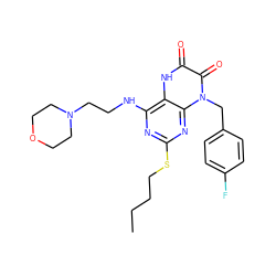 CCCCSc1nc(NCCN2CCOCC2)c2[nH]c(=O)c(=O)n(Cc3ccc(F)cc3)c2n1 ZINC000040861831