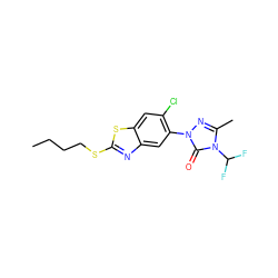 CCCCSc1nc2cc(-n3nc(C)n(C(F)F)c3=O)c(Cl)cc2s1 ZINC000103195222