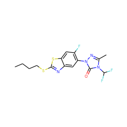 CCCCSc1nc2cc(-n3nc(C)n(C(F)F)c3=O)c(F)cc2s1 ZINC000103196982