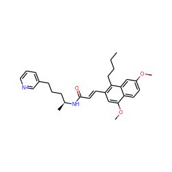 CCCCc1c(/C=C/C(=O)N[C@@H](C)CCCc2cccnc2)cc(OC)c2ccc(OC)cc12 ZINC000026732222