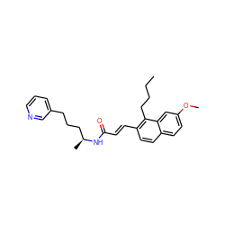 CCCCc1c(/C=C/C(=O)N[C@@H](C)CCCc2cccnc2)ccc2ccc(OC)cc12 ZINC000026720788