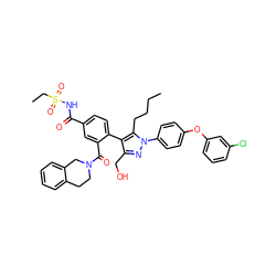 CCCCc1c(-c2ccc(C(=O)NS(=O)(=O)CC)cc2C(=O)N2CCc3ccccc3C2)c(CO)nn1-c1ccc(Oc2cccc(Cl)c2)cc1 ZINC000084654681