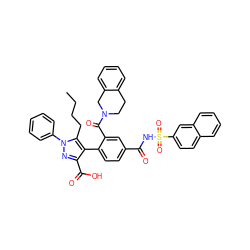 CCCCc1c(-c2ccc(C(=O)NS(=O)(=O)c3ccc4ccccc4c3)cc2C(=O)N2CCc3ccccc3C2)c(C(=O)O)nn1-c1ccccc1 ZINC000084654059