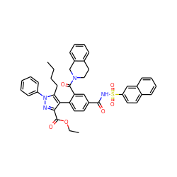 CCCCc1c(-c2ccc(C(=O)NS(=O)(=O)c3ccc4ccccc4c3)cc2C(=O)N2CCc3ccccc3C2)c(C(=O)OCC)nn1-c1ccccc1 ZINC000095551535