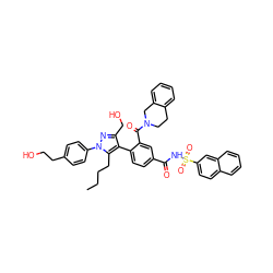 CCCCc1c(-c2ccc(C(=O)NS(=O)(=O)c3ccc4ccccc4c3)cc2C(=O)N2CCc3ccccc3C2)c(CO)nn1-c1ccc(CCO)cc1 ZINC000095551571