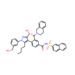 CCCCc1c(-c2ccc(C(=O)NS(=O)(=O)c3ccc4ccccc4c3)cc2C(=O)N2CCc3ccccc3C2)c(CO)nn1-c1cccc(CO)c1 ZINC000084668738