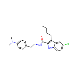 CCCCc1c(C(=O)NCCc2ccc(N(C)C)cc2)[nH]c2ccc(Cl)cc12 ZINC000169312083
