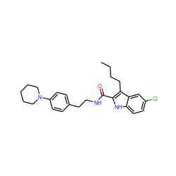 CCCCc1c(C(=O)NCCc2ccc(N3CCCCC3)cc2)[nH]c2ccc(Cl)cc12 ZINC000169312077