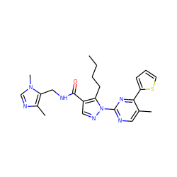 CCCCc1c(C(=O)NCc2c(C)ncn2C)cnn1-c1ncc(C)c(-c2cccs2)n1 ZINC000096273278