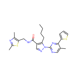 CCCCc1c(C(=O)NCc2sc(C)nc2C)cnn1-c1ncc(C)c(-c2cccs2)n1 ZINC000096273290