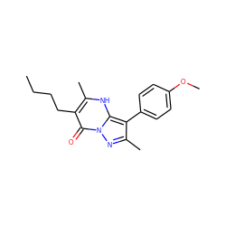 CCCCc1c(C)[nH]c2c(-c3ccc(OC)cc3)c(C)nn2c1=O ZINC000009698363