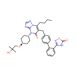 CCCCc1c(Cc2ccc(-c3ccccc3-c3noc(=O)[nH]3)cc2)c(=O)n([C@H]2CC[C@H](OCC(C)(C)O)CC2)c2ncnn12 ZINC000261173578