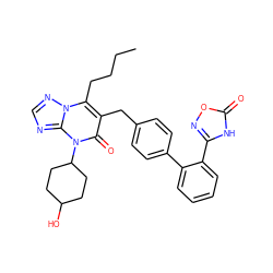 CCCCc1c(Cc2ccc(-c3ccccc3-c3noc(=O)[nH]3)cc2)c(=O)n(C2CCC(O)CC2)c2ncnn12 ZINC000096178265