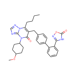 CCCCc1c(Cc2ccc(-c3ccccc3-c3noc(=O)[nH]3)cc2)c(=O)n(C2CCC(OC)CC2)c2ncnn12 ZINC000096178266