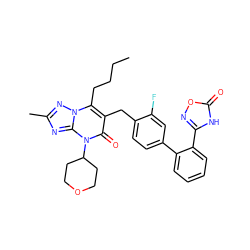 CCCCc1c(Cc2ccc(-c3ccccc3-c3noc(=O)[nH]3)cc2F)c(=O)n(C2CCOCC2)c2nc(C)nn12 ZINC000096178254